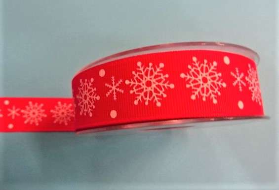 20mts red grosgrain ribbon with white snow flake 25mm