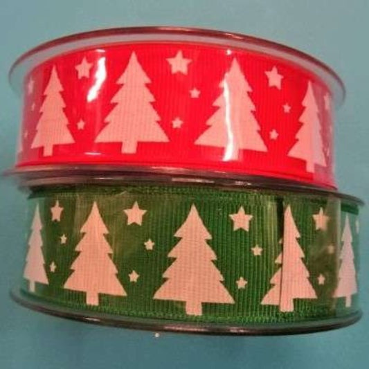 20 metre reel grosgrain type tree and stars ribbon 25mm