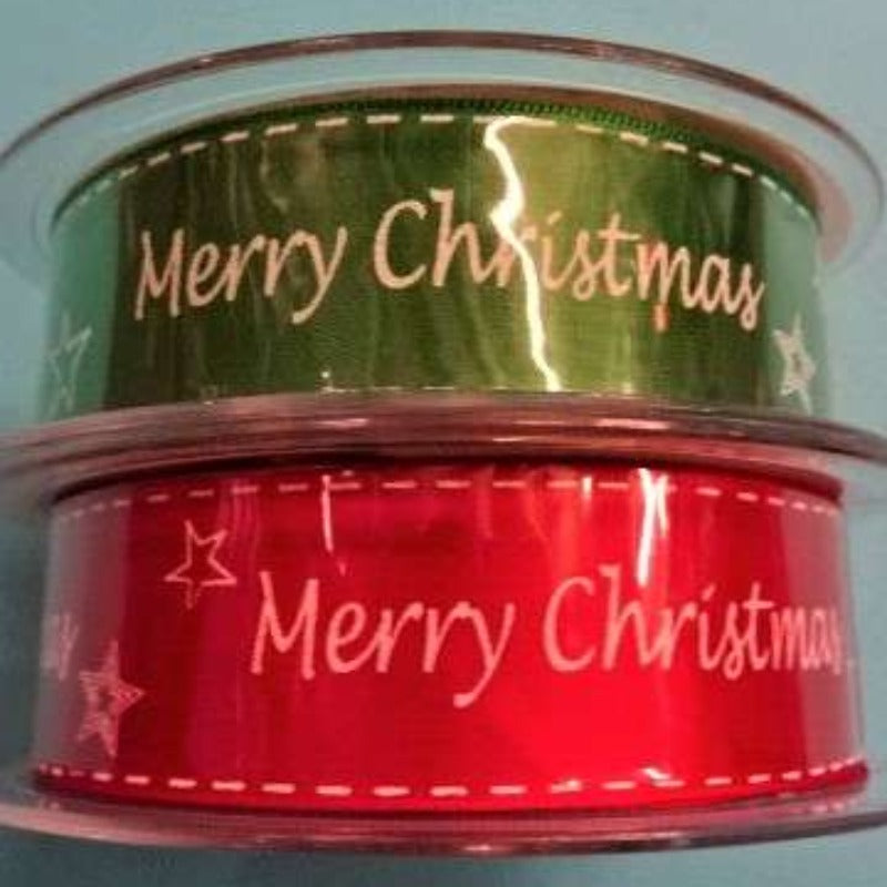 20mts single satin Merry Christmas ribbon 25mm