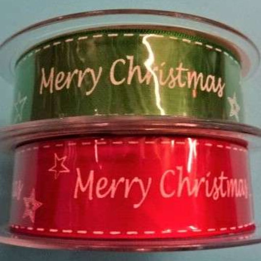 20mts single satin Merry Christmas ribbon 25mm