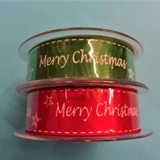 20mts single satin Merry Christmas ribbon 16mm