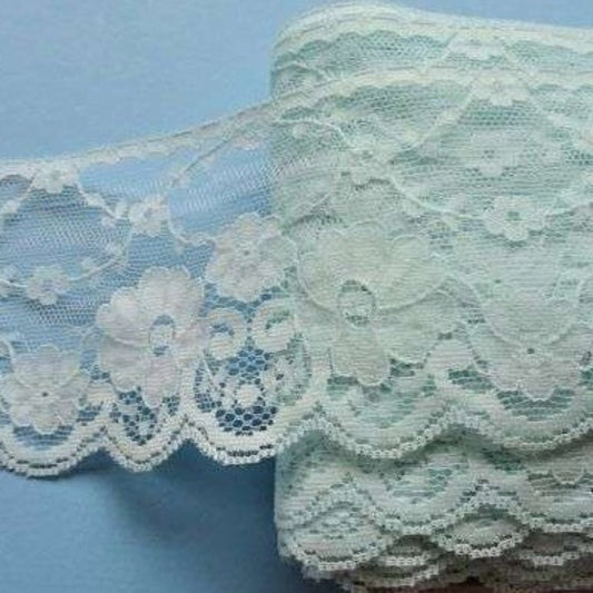 20 metres of light turquoise floral lace 75mm wide clearance