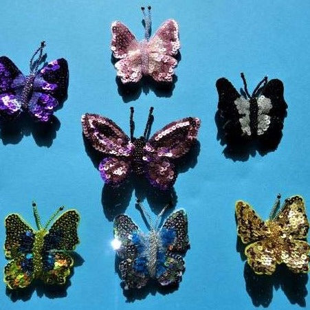 2 sequin and bead brooch Butterfly choice of colour size varies 7cm to 10cm clearance