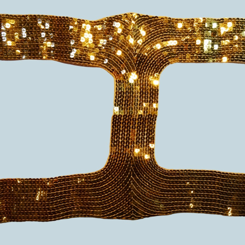 Large gold coloured motif with 5mm sequins 40cm x 23cm and 5cm wide clearance