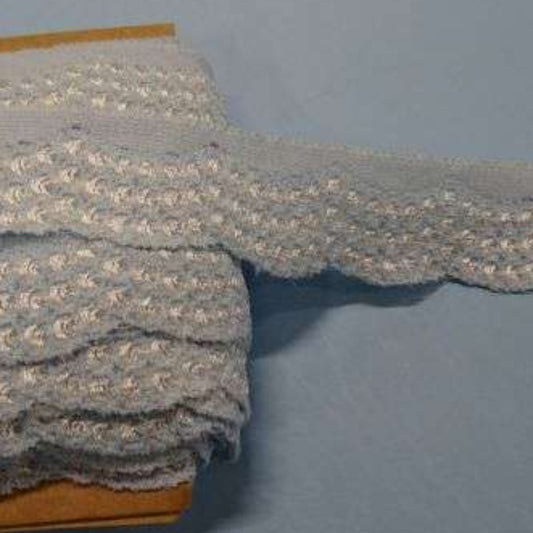 20 metres of light blue STRETCH lace with shiny white spot pattern 30mm wide clearance