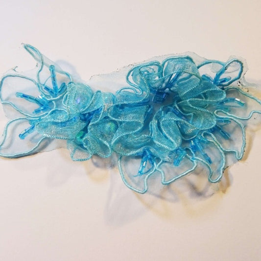 5 turquoise chiffon type motifs with beads 11cm x 5cm clearance